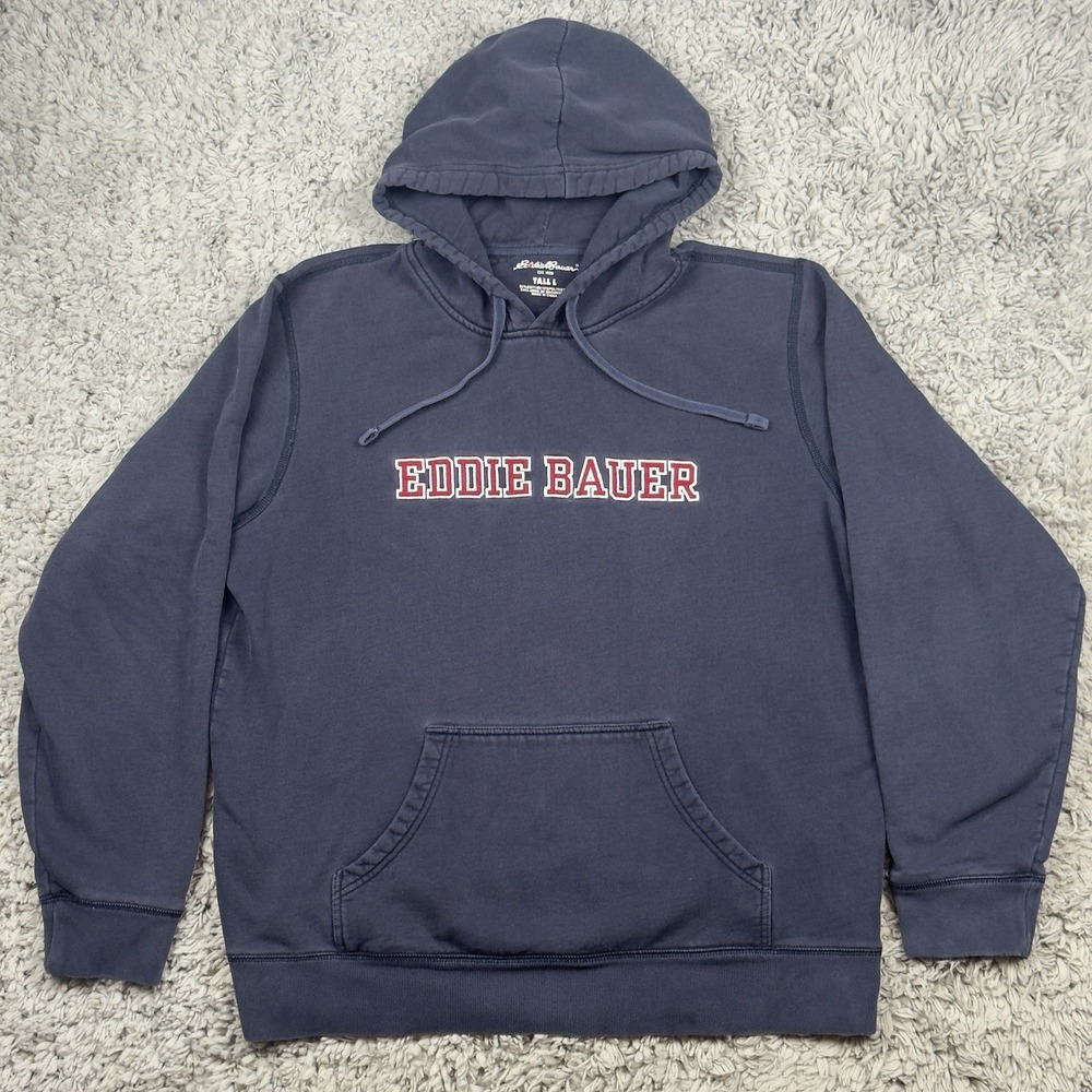 Eddie Bauer Mens Large Tall Pullover Hoodie with Embroidered Logo Navy Blue